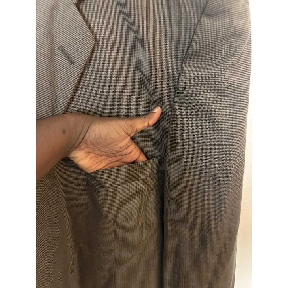 Hardy Amies Blazer Mens 60R Gray Wool Checkered Sport Coat Jacket Classic Formal
